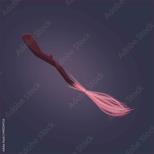 Magic flying broom illustration for computer games