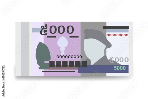 Cambodian Riel Vector Illustration. Cambodia money set bundle banknotes. Paper money 5000 KHR. Flat style. Isolated on white background.