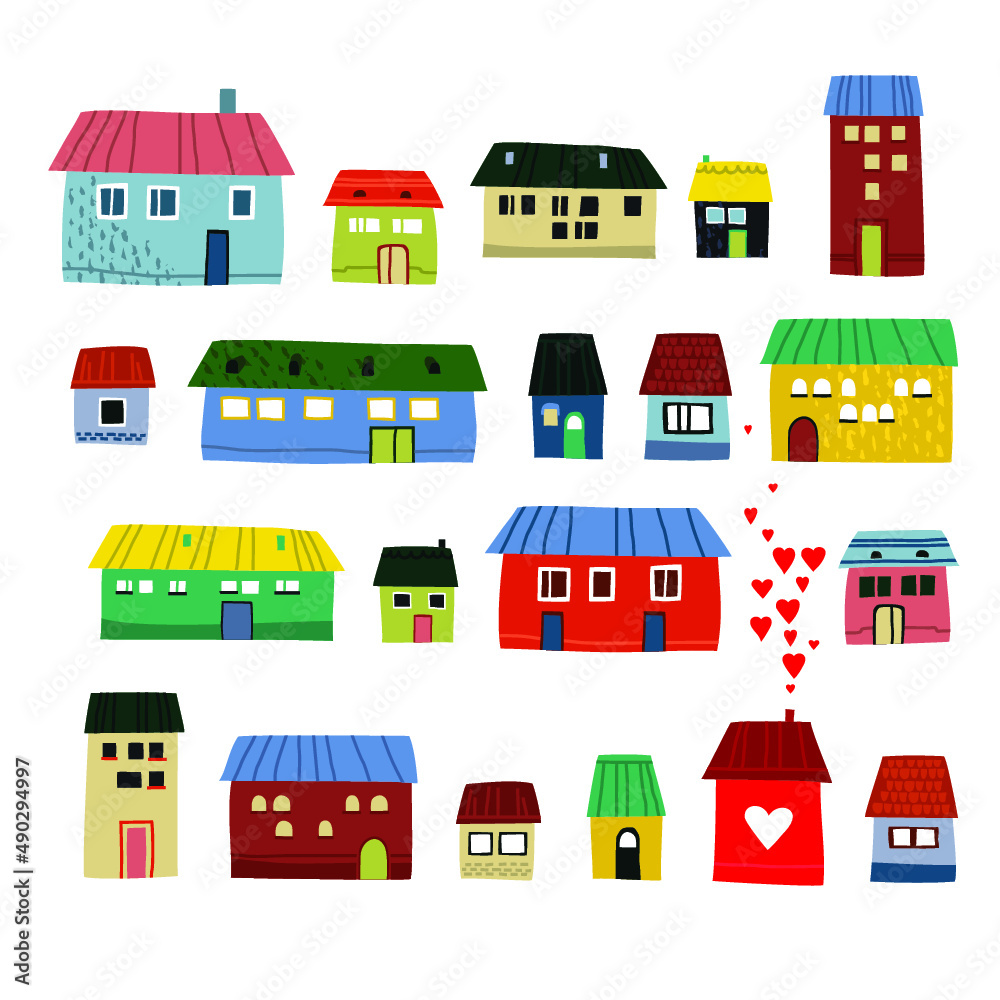 vector illustration city set love house heart cartoon