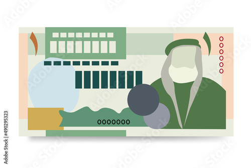Jordanian Dinar Vector Illustration. Jordan, West Bank money set bundle banknotes. Paper money 1 JOD. Flat style. Isolated on white background. Simple minimal design. photo