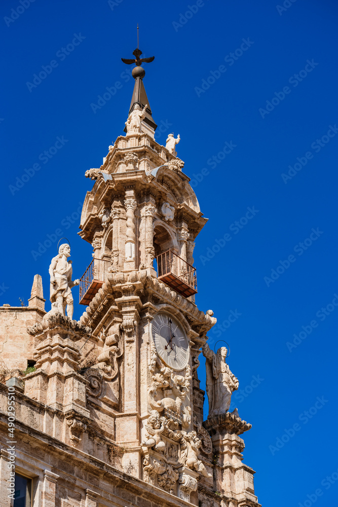 The upper section of the Roman Catholic Church in Baroque style of the Santos Juanes