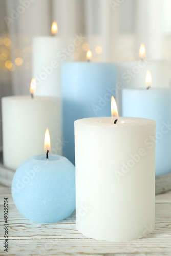 Concept of relaxation with aroma candles, close up