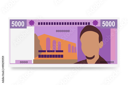 Djibouti Franc Vector Illustration. East African money set bundle banknotes. Paper money 5000 DJF. Flat style. Isolated on white background. Simple minimal design.