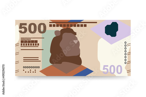 Hong Kong Dollar Vector Illustration. Hong Kong, Macau money set bundle banknotes. Paper money 500 HKD. Flat style. Isolated on white background. Simple minimal design.