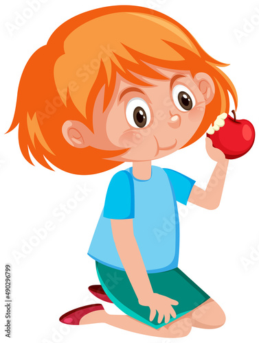 Cute girl eating red apple