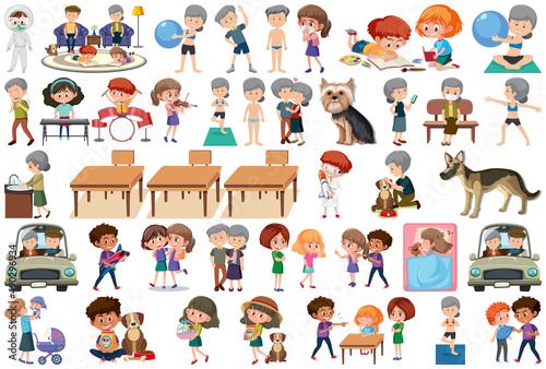 Set of different activities people in cartoon style