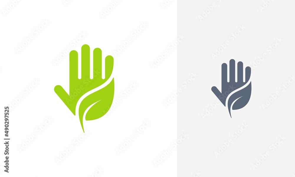 Hand nature logo design. hand nature icon, logo design template Stock