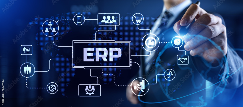 ERP Enterprise Resources planning software system business technology concept. ERP Enterprise Resources planning software system business technology concept.