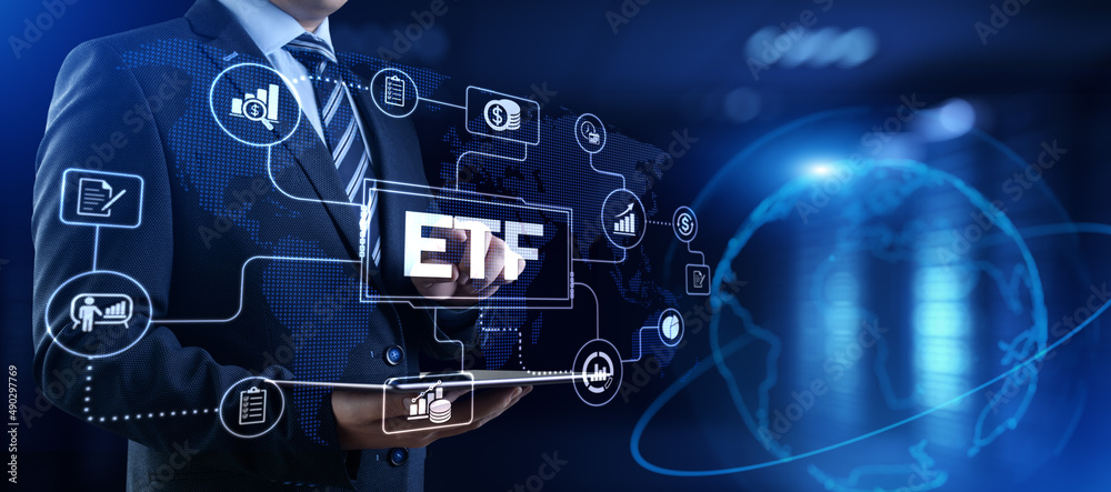 ETF Exchange traded fund stock market trading investment financial concept.