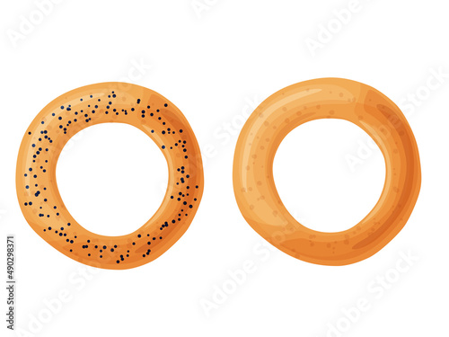 Bagel toast. Russian bakery product in cartoon style. Fresh healthy food.