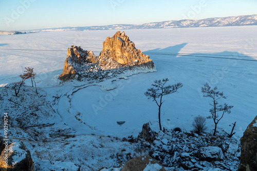 View on Shamanka rock in the Baikal lake, Siberia