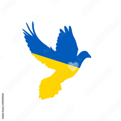 Wzlatujący ptak w barwach Ukraińskiej flagi. Gołąbek pokoju. Powiedz "NIE" wojnie. Modlitwa za Ukrainę.	