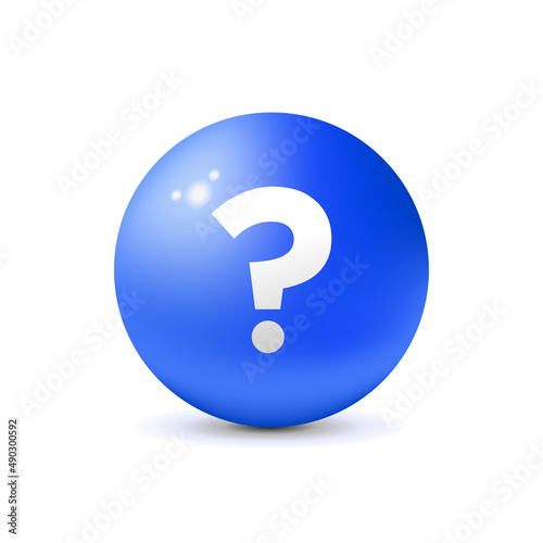 3D blue sphere with question mark. Suitable for design element of solution icon, FAQ, and problem solver guide symbol. 