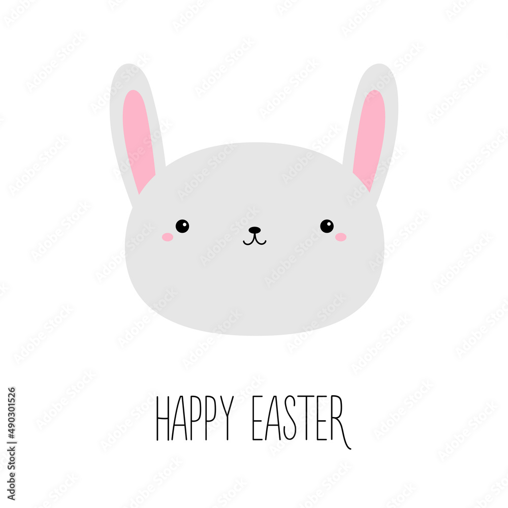 Happy Easter. Bunny rabbit hare round face icon. Cute kawaii funny animal. Cartoon funny baby character. Kids print for poster, t-shirt cloth. Love card. Flat design. White background. Happy Easter. Bunny rabbit hare round face icon. Cute kawaii funny animal. Cartoon funny baby character. Kids print for poster, t-shirt cloth. Love card. Flat design. White background.