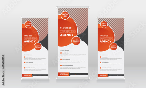 Business Roll up banner stand template design, Corporate stand roll up banner layout, promotional banner, pull up banner.