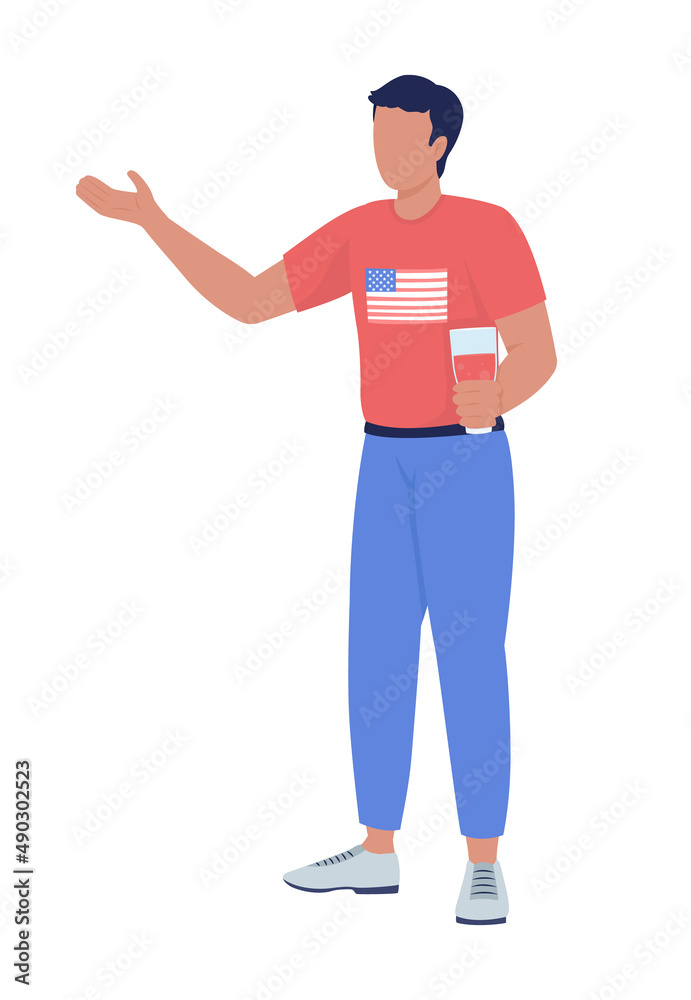 National holiday attendee semi flat color vector character. Standing figure. Full body person on white. Festive celebration simple cartoon style illustration for web graphic design and animation