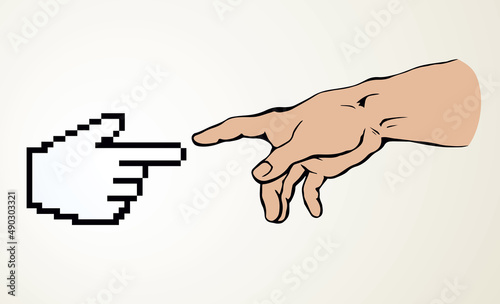 Hands of the creation of Adam. Vector drawing