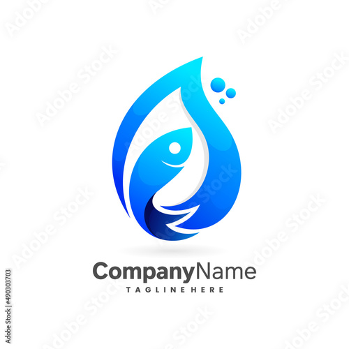 water drop logo with fish concept