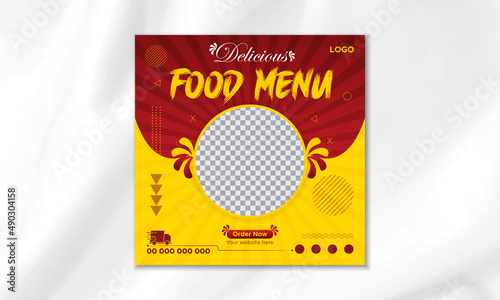 Fast food restaurant business marketing social media post | Food menu Instagram post design | Fresh noodles, pizza, burger & pasta online sale promotion banner