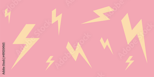 Poster with lightning on a pink background in a flat style. . Vector illustration