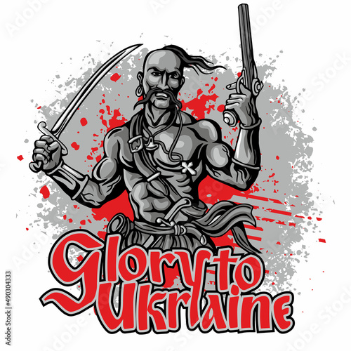 Ukrainian Cossack with a saber, grunge vintage design t shirts photo