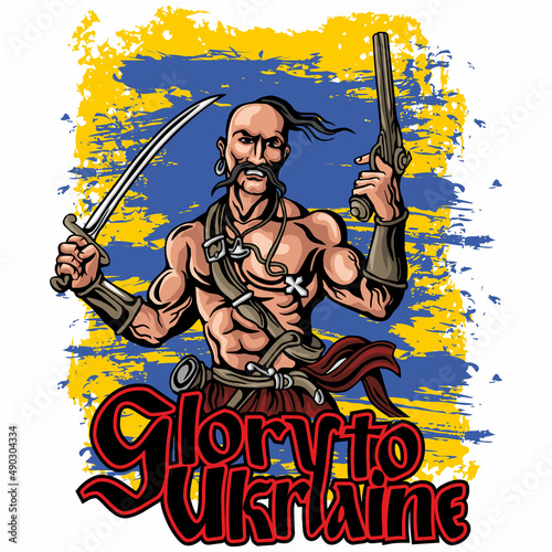 Ukrainian Cossack with a saber, grunge vintage design t shirts