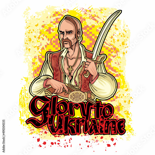Ukrainian Cossack with a saber, grunge vintage design t shirts