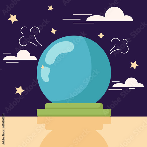 Fortune telling ball, fortune tellers and occultism, otherworldly forces, the afterlife, predictions. Mysticism, Halloween set, spiritualism. Vector illustration
