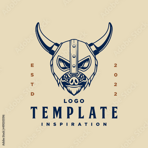 viking wild boar logo template. vector