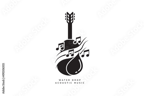 cool water drop combined with guitar and note of music isolated in flat white background style design. Great resource for icon, symbol, logo, sticker.