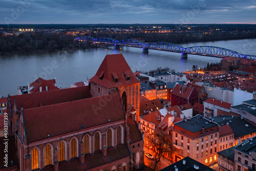 Architecture of the old town in Torun at dusk, Poland.