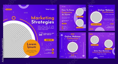 Set of social media stories post template concept design for business webinar, marketing webinar, online class program, etc