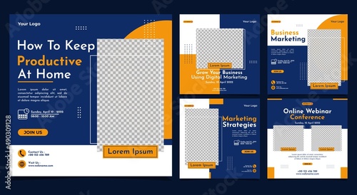 Set of social media stories post template concept design for business webinar, marketing webinar, online class program, etc