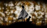 The Little Prince and the Fox in the magical forest. Silhouette art