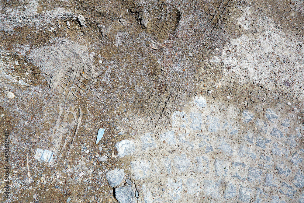 Fototapeta premium Sand, Dreck, Straße, Spuren, Textur, Sturktur.