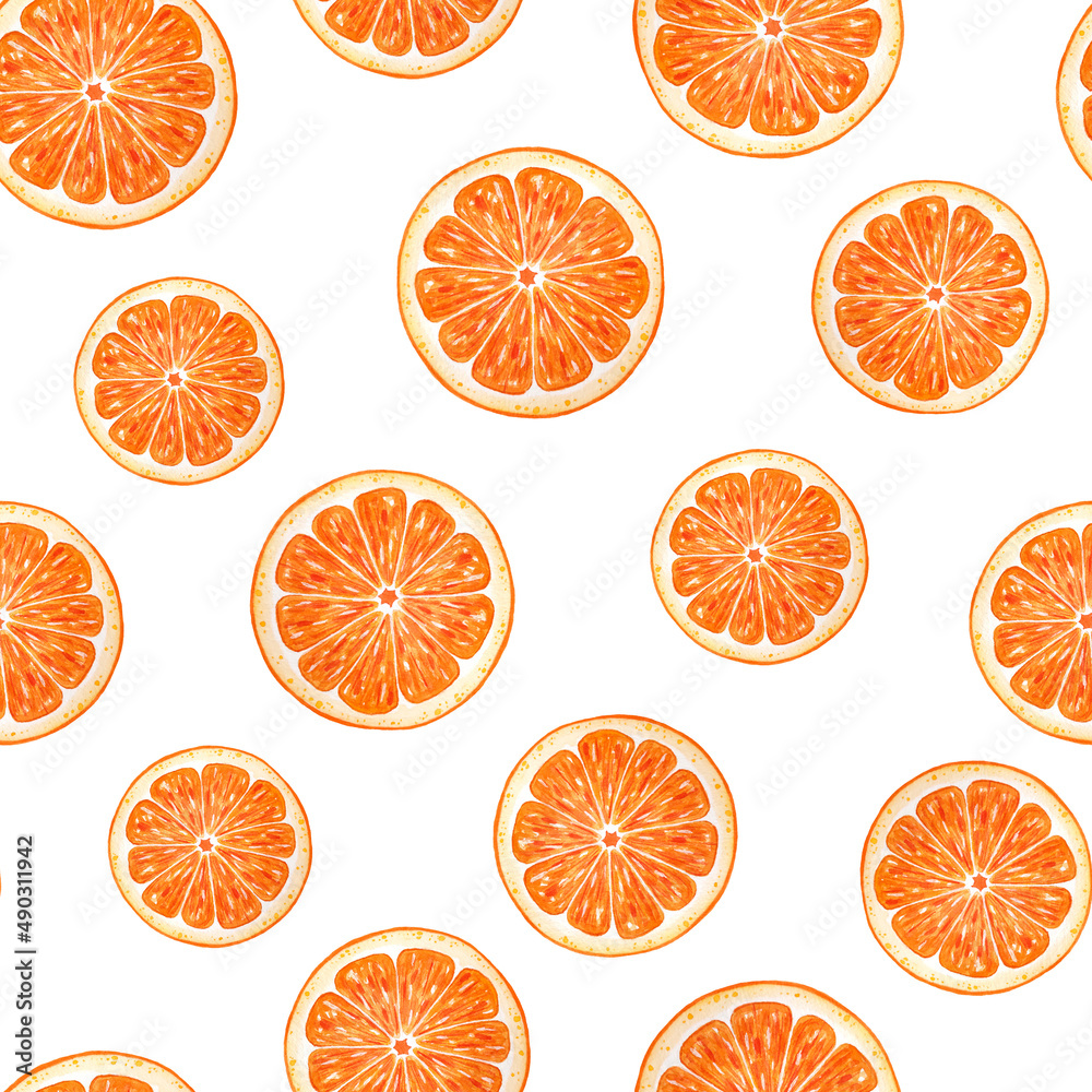 Naklejka Seamless pattern watercolor cut oranges