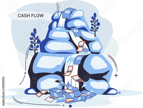 Idea of financial growth and business development. Business investment and profit increase, financial literacy courses. Waterfall with money dollar bills. Cash flow stable income. Money flows metaphor
