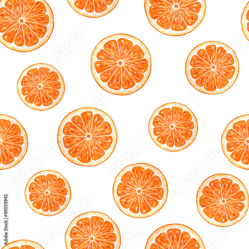 Seamless pattern watercolor cut oranges