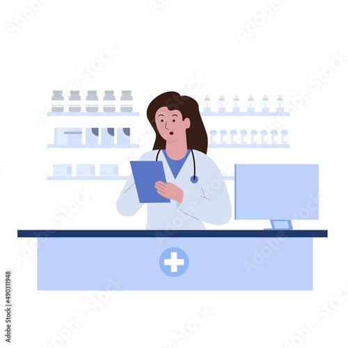 Flat illustration of woman pharmacist