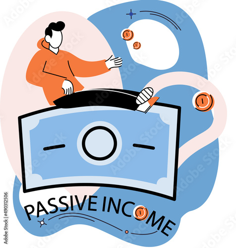 Passive income, interest on deposits, dividends, investing, online monetization. Getting profit, money from investments. Idea of financial growth and business development, successful investor