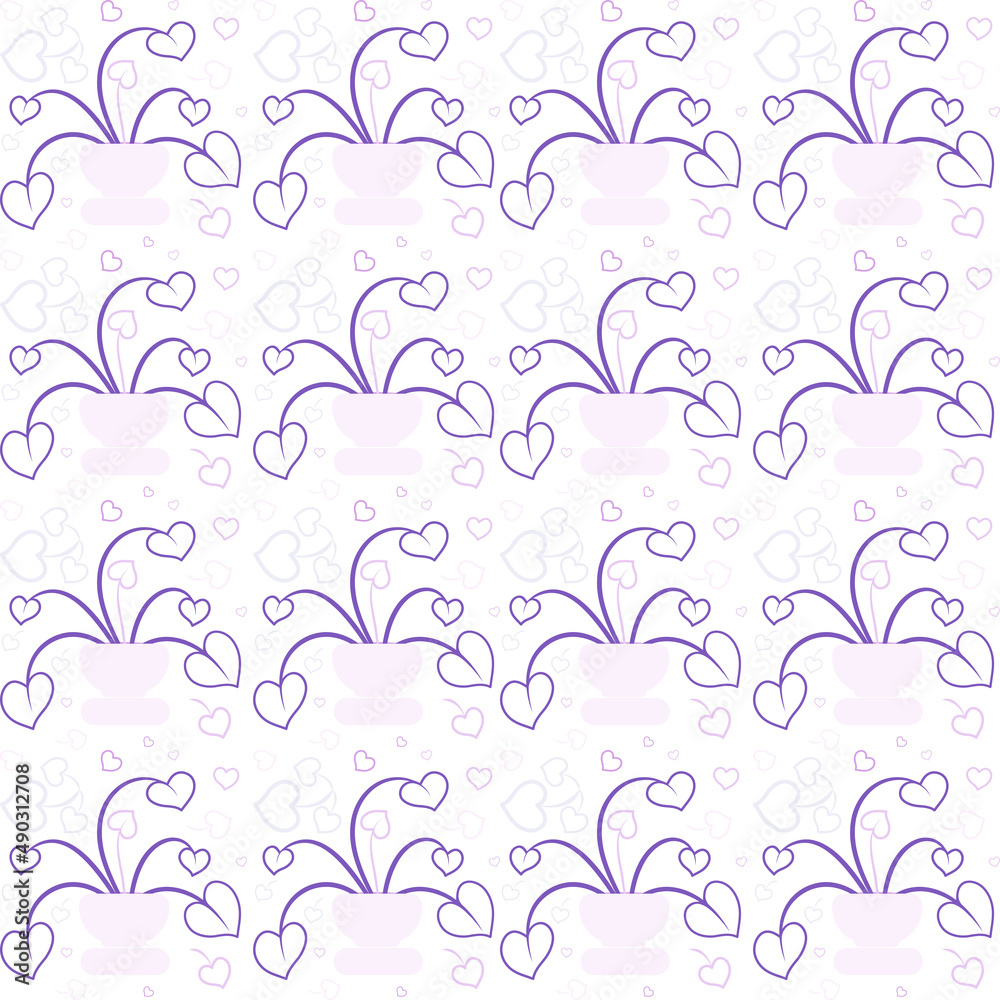 Hand drawn decorative plant with leaves of heart shape Seamless pattern Different size hearts Line vector illustration Cute background