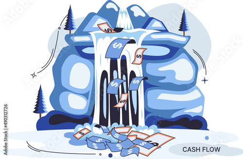 Idea of financial growth and business development. Business investment and profit increase, financial literacy courses. Waterfall with money dollar bills. Cash flow stable income. Money flows metaphor