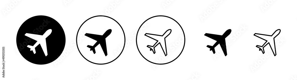 Plane icons set. Airplane sign and symbol. Flight transport symbol. Travel sign. aeroplane