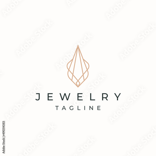 Luxurious jewelry with line art style logo icon design template. Elegant, gold, flat vector