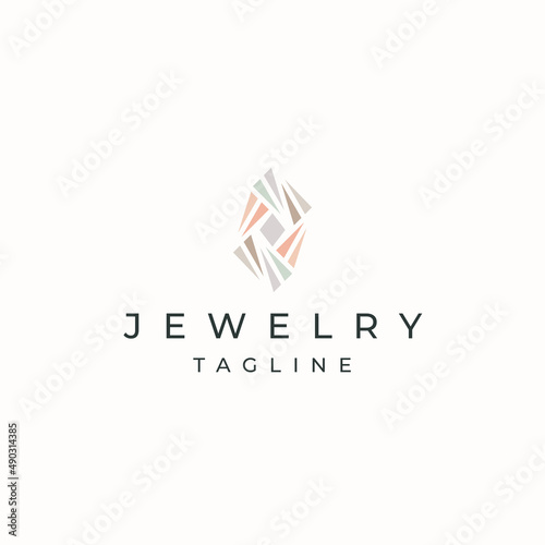 Luxurious jewelry with line art style logo icon design template. Elegant, gold, flat vector