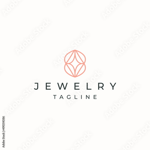 Luxurious jewelry with line art style logo icon design template. Elegant, gold, flat vector