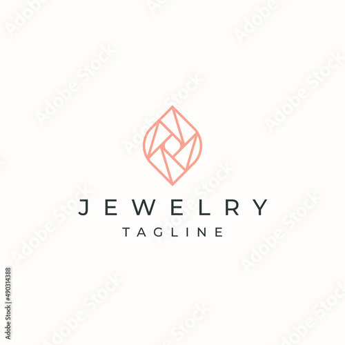 Luxurious jewelry with line art style logo icon design template. Elegant, gold, flat vector