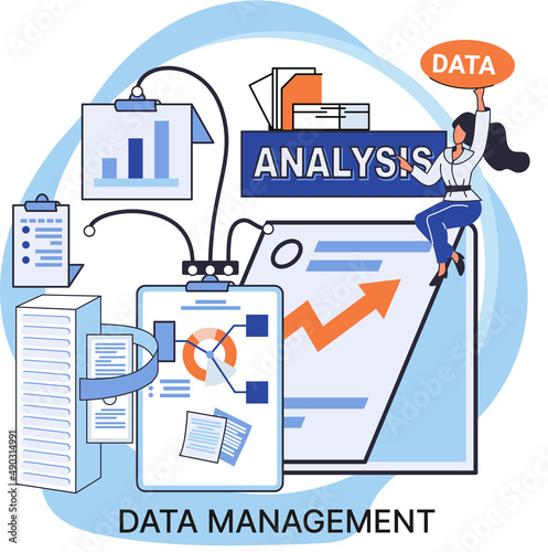 Data management metaphor, privacy media center, business protection, rational storage of information, digital privacy. Efficient data manager, cost-effective safe organization, storage and use of data
