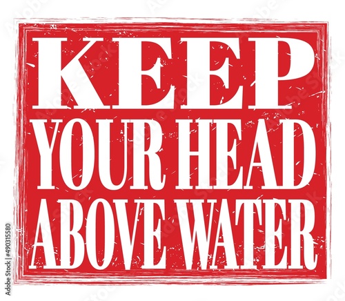 KEEP YOUR HEAD ABOVE WATER  text on red stamp sign