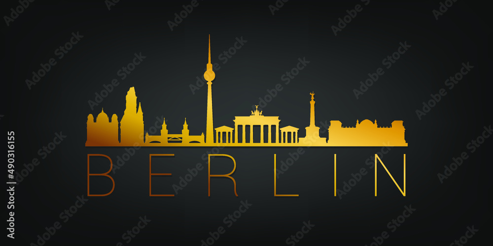 Obraz premium Berlin, Germany Gold Skyline City Silhouette Vector. Golden Design Luxury Style Icon Symbols. Travel and Tourism Famous Buildings.